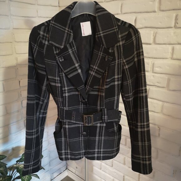 Smart Set Ladies Size 9 Black & Grey Plaid Belted Fully Lined Jacket/Blazer - Picture 1 of 11